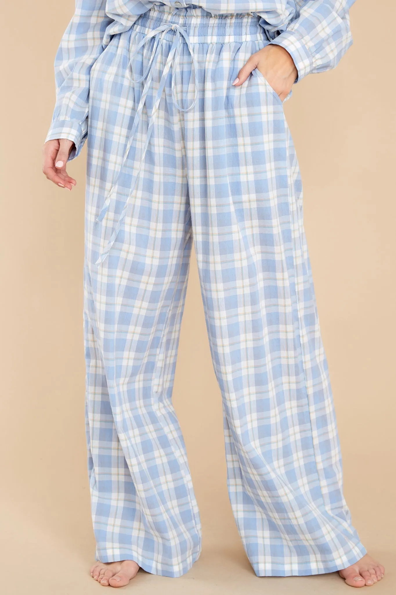 Snooze And Snuggle Blue Plaid Cotton Pajama Bottoms