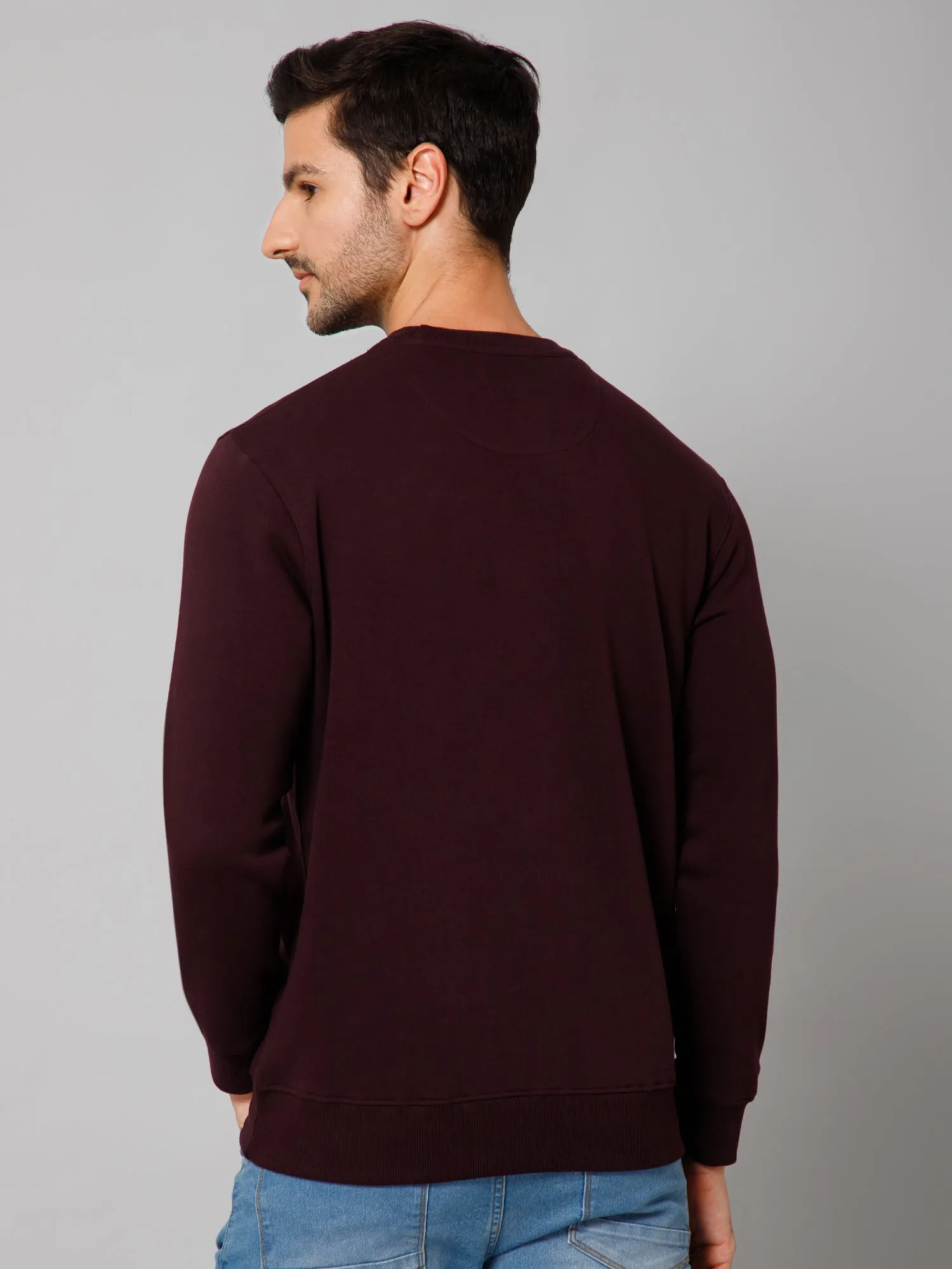 Solid Wine Full Sleeves Round Neck Regular Fit Casual Sweatshirt for Men