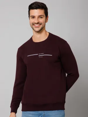 Solid Wine Full Sleeves Round Neck Regular Fit Casual Sweatshirt for Men