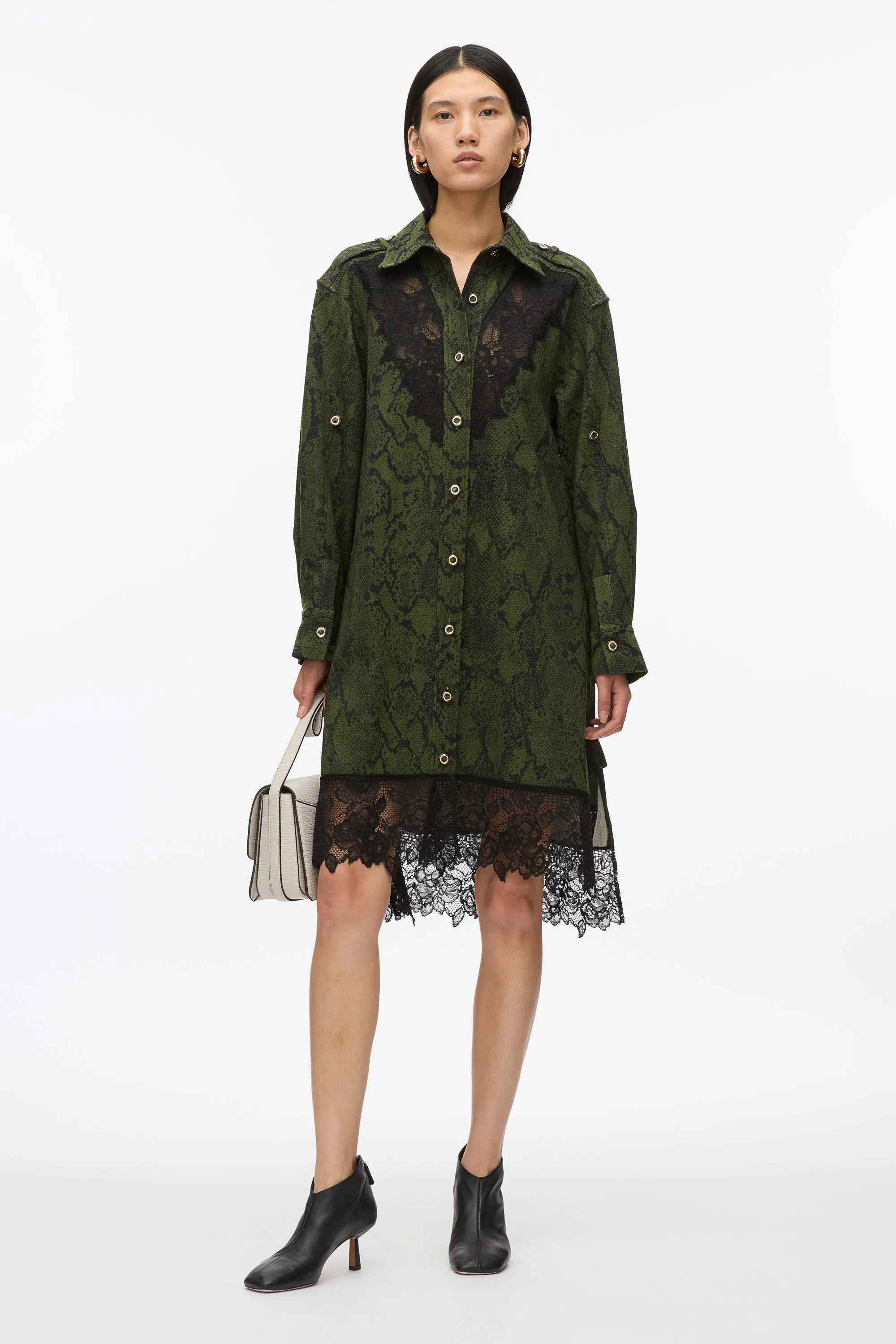 Strech Snake Shirt Dress with Lace Inlay