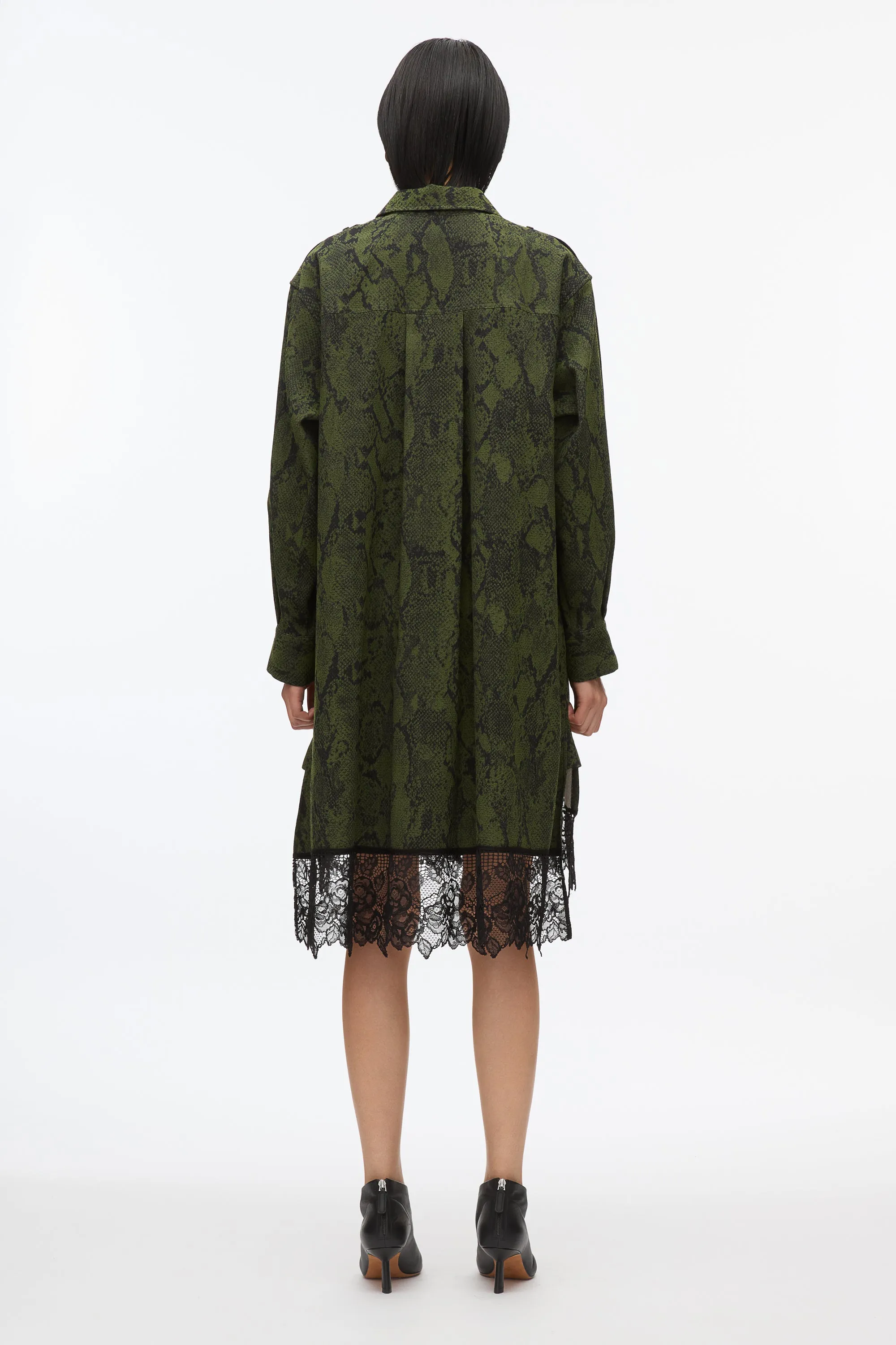 Strech Snake Shirt Dress with Lace Inlay