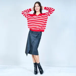 Striped v-neck sweater with embellishments wholesale