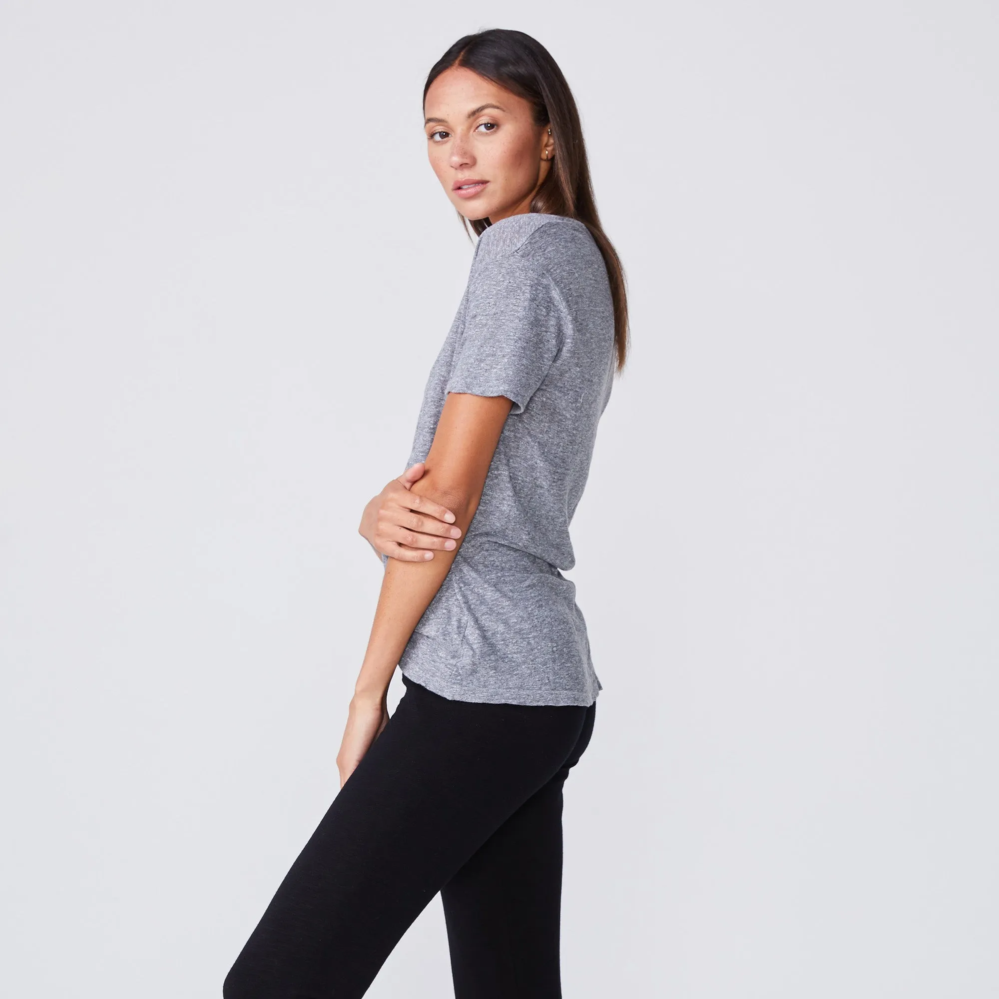 Textured Tri-Blend Relaxed V Neck Tee