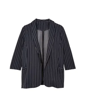 Tiffany 3/4 Sleeve Knit Blazer | Navy / White