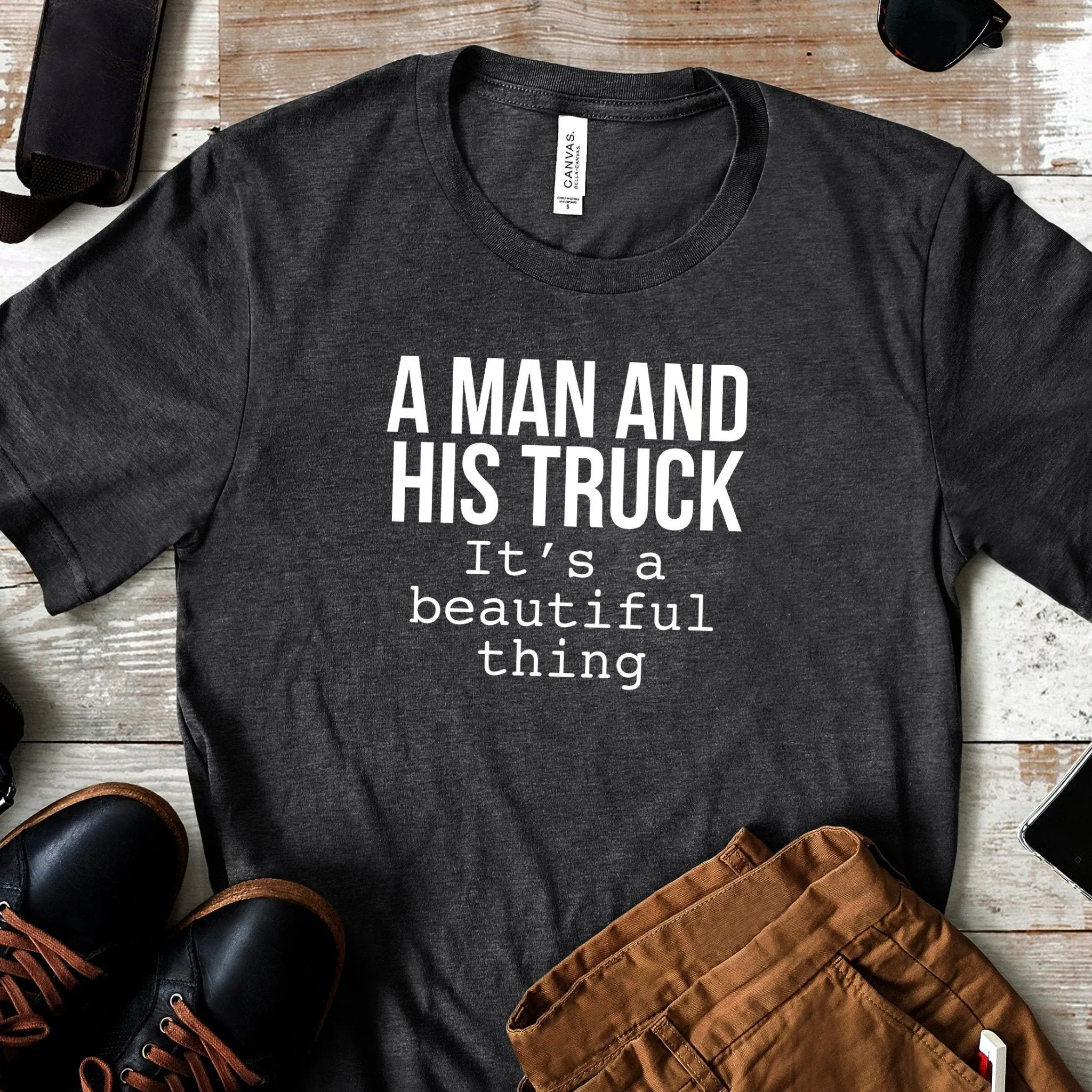 Truck Shirt Mens Graphic Tee,  A Man & His Truck it's a beautiful thing, 4x4 Truck Gift for Boyfriend