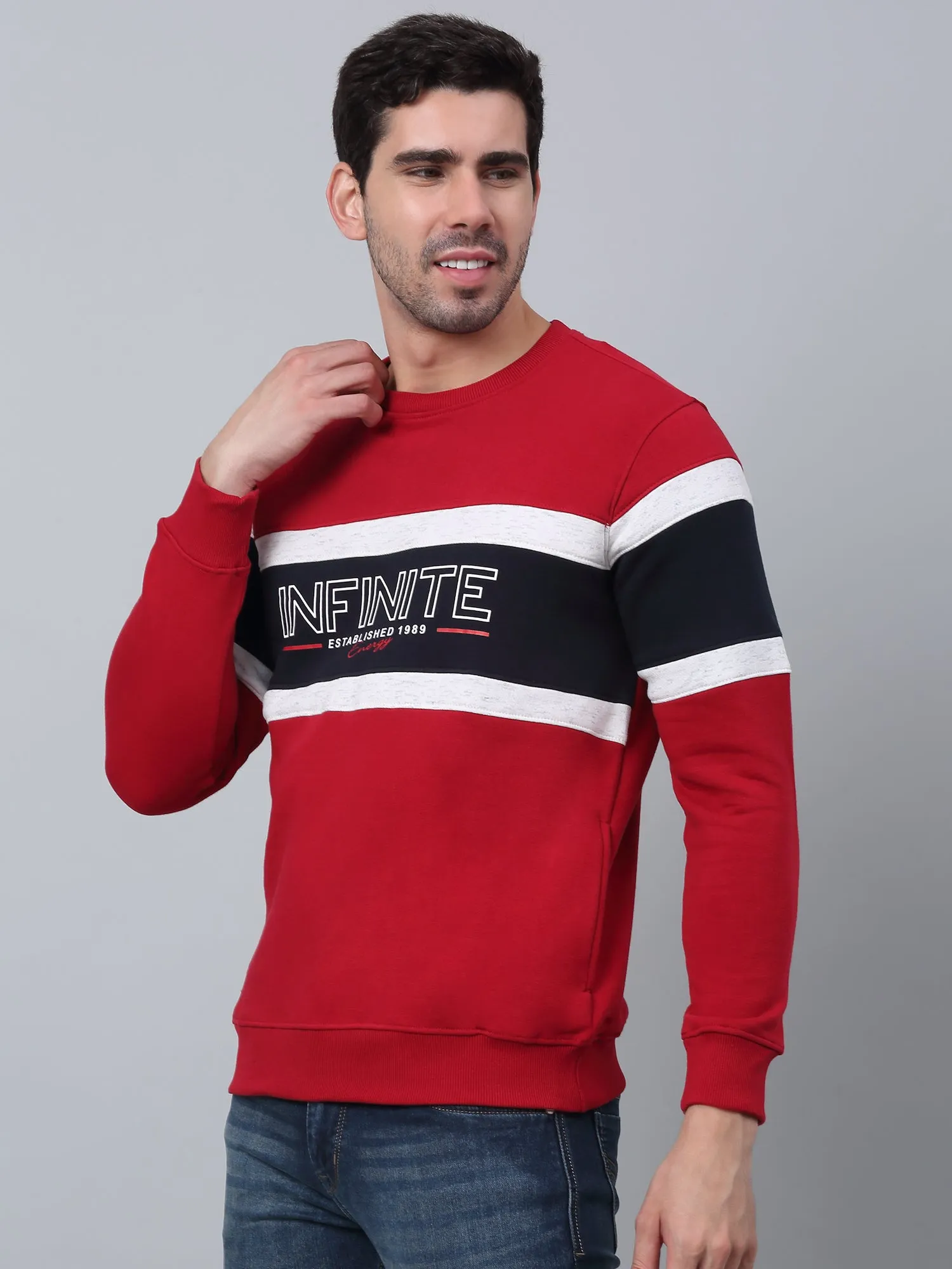 Typographic Red Full Sleeves Round Neck Regular Fit Casual Sweatshirt For Men