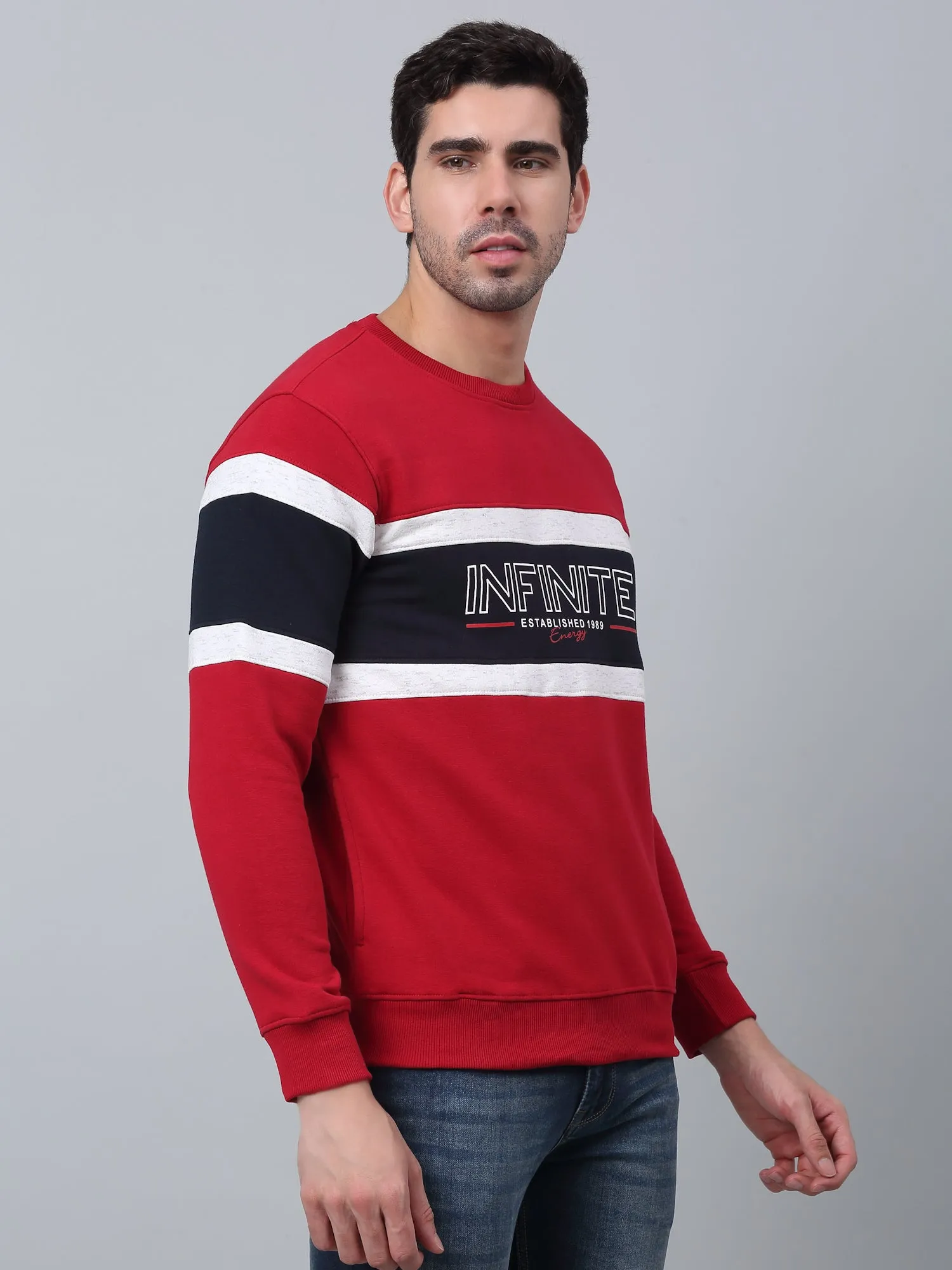 Typographic Red Full Sleeves Round Neck Regular Fit Casual Sweatshirt For Men