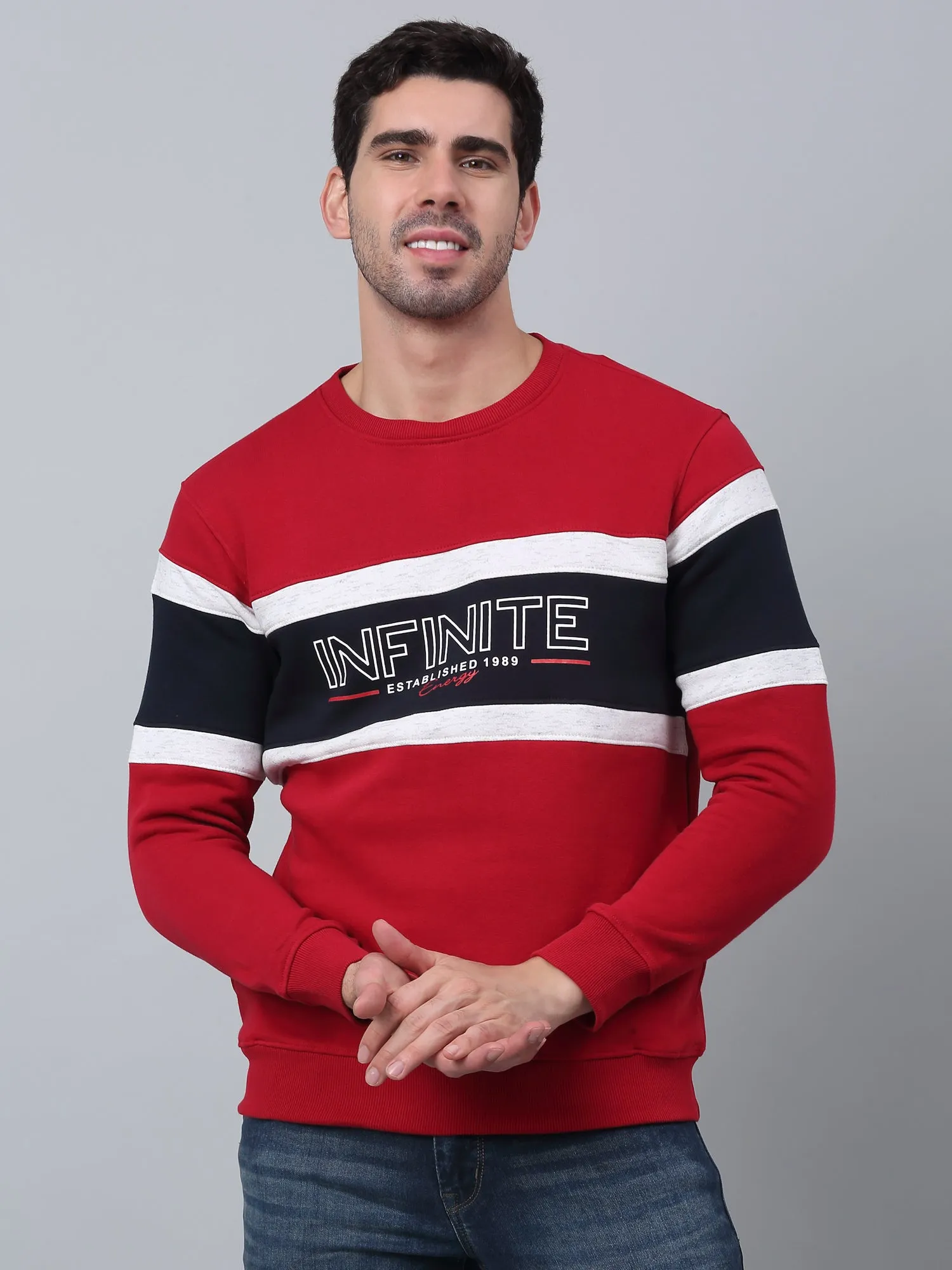 Typographic Red Full Sleeves Round Neck Regular Fit Casual Sweatshirt For Men