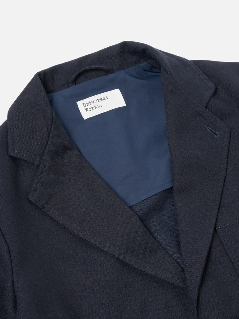 Universal Works Two Button Jacket in Italian Tweed Navy