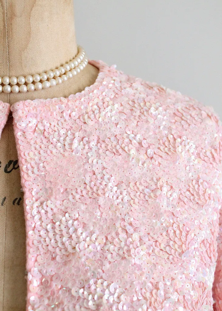 Vintage 1960s Pink Sequined Party Cardigan