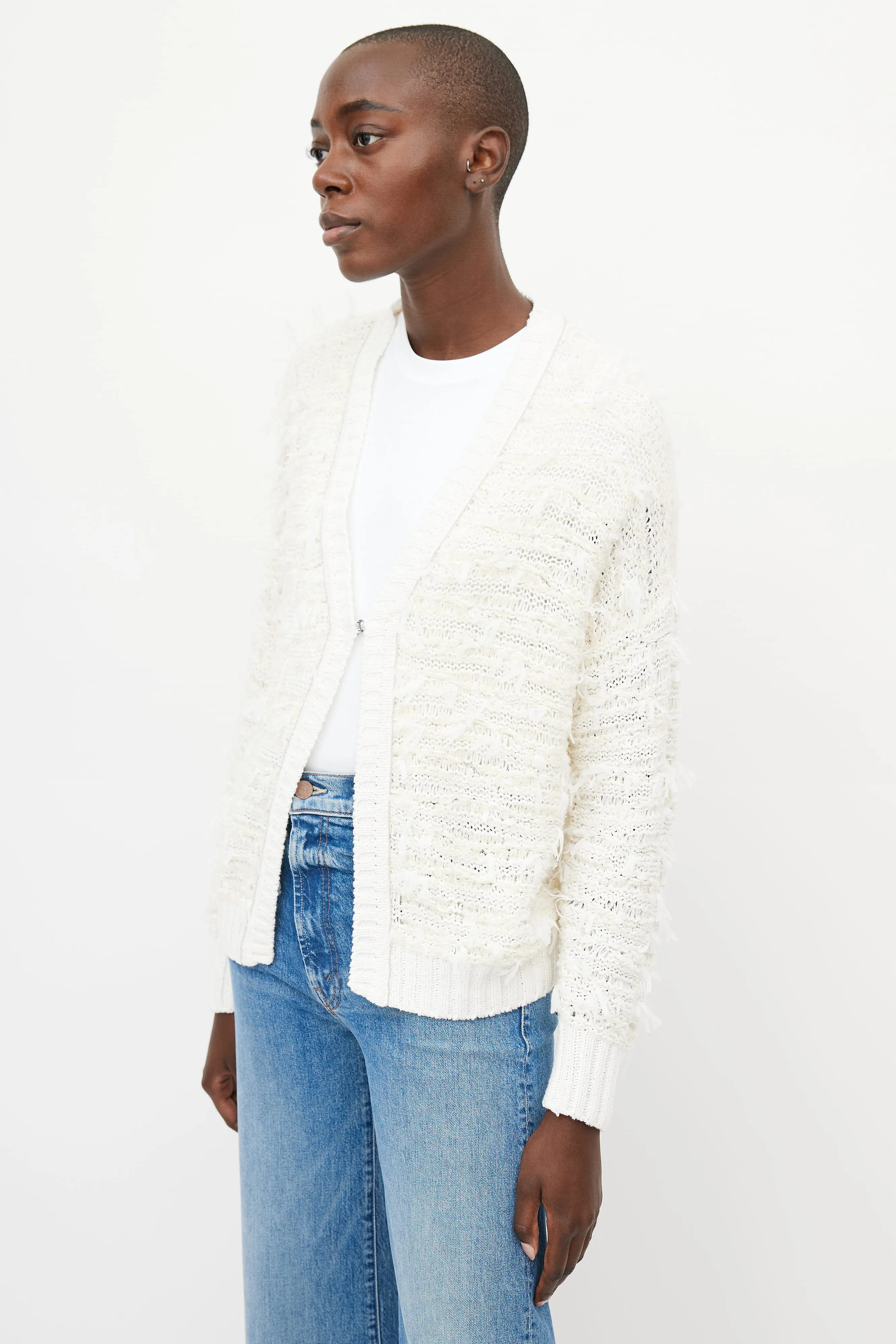 White Monili Fringe Cardigan