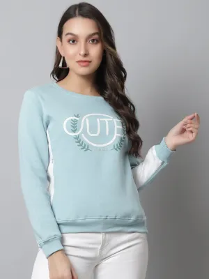 Women's Casual  Aqua Regular Full Sleeve Color block Pullover Sweatshirt