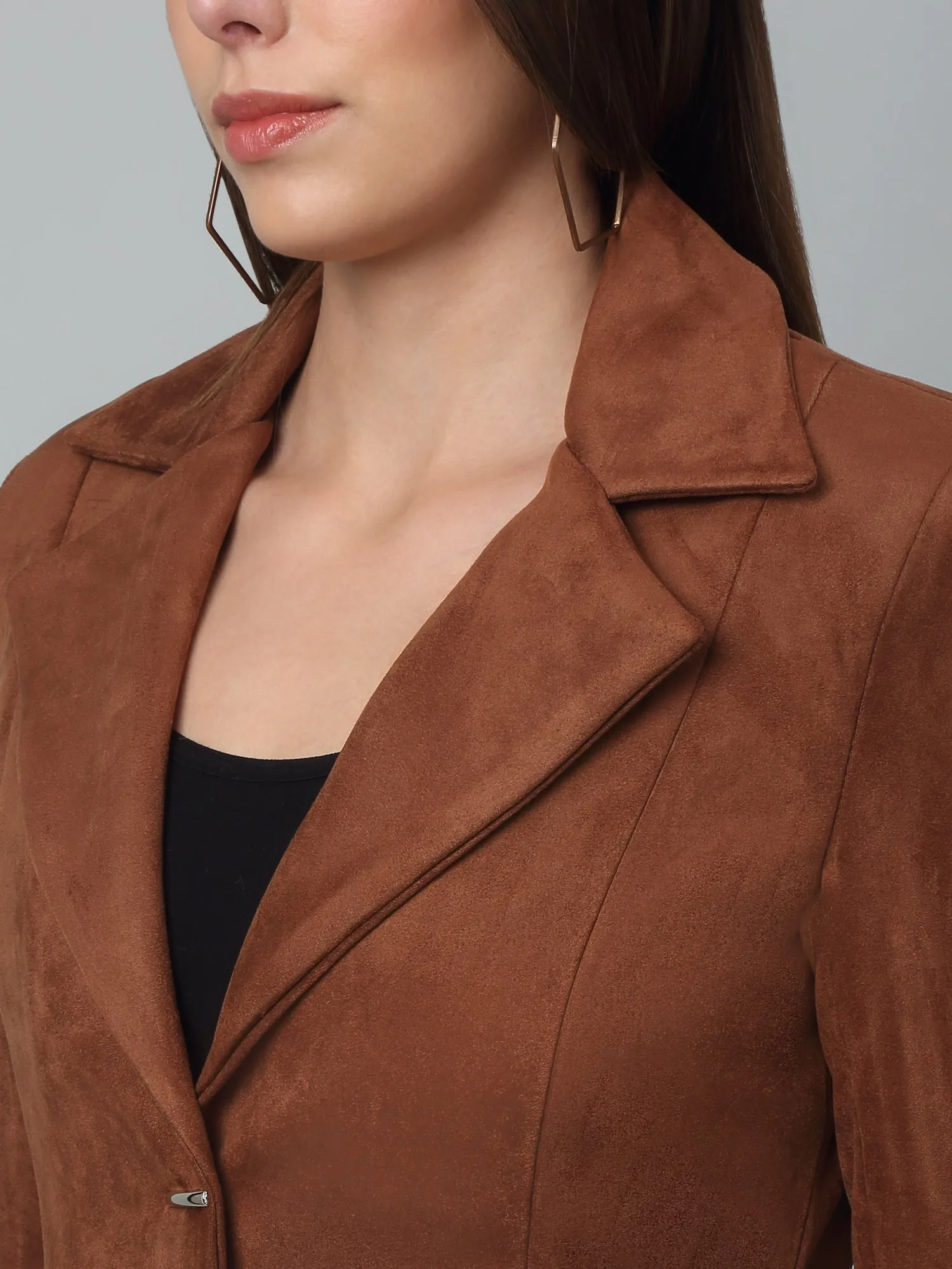 Women's Casual  Brown Single breasted  Notched Lapel Collar Long Coat