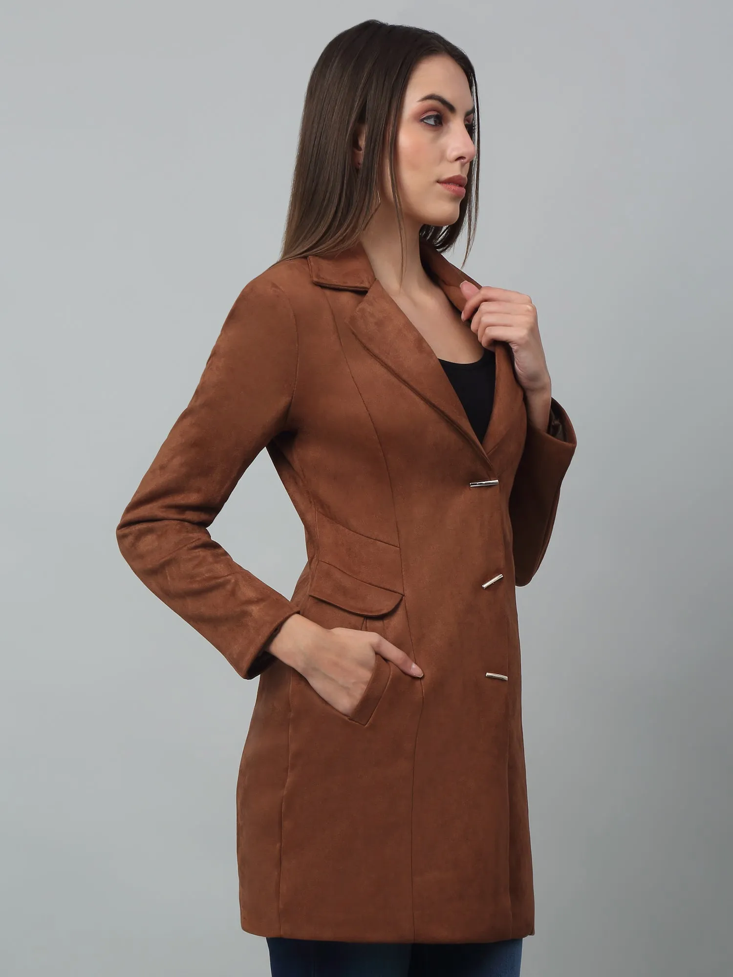 Women's Casual  Brown Single breasted  Notched Lapel Collar Long Coat