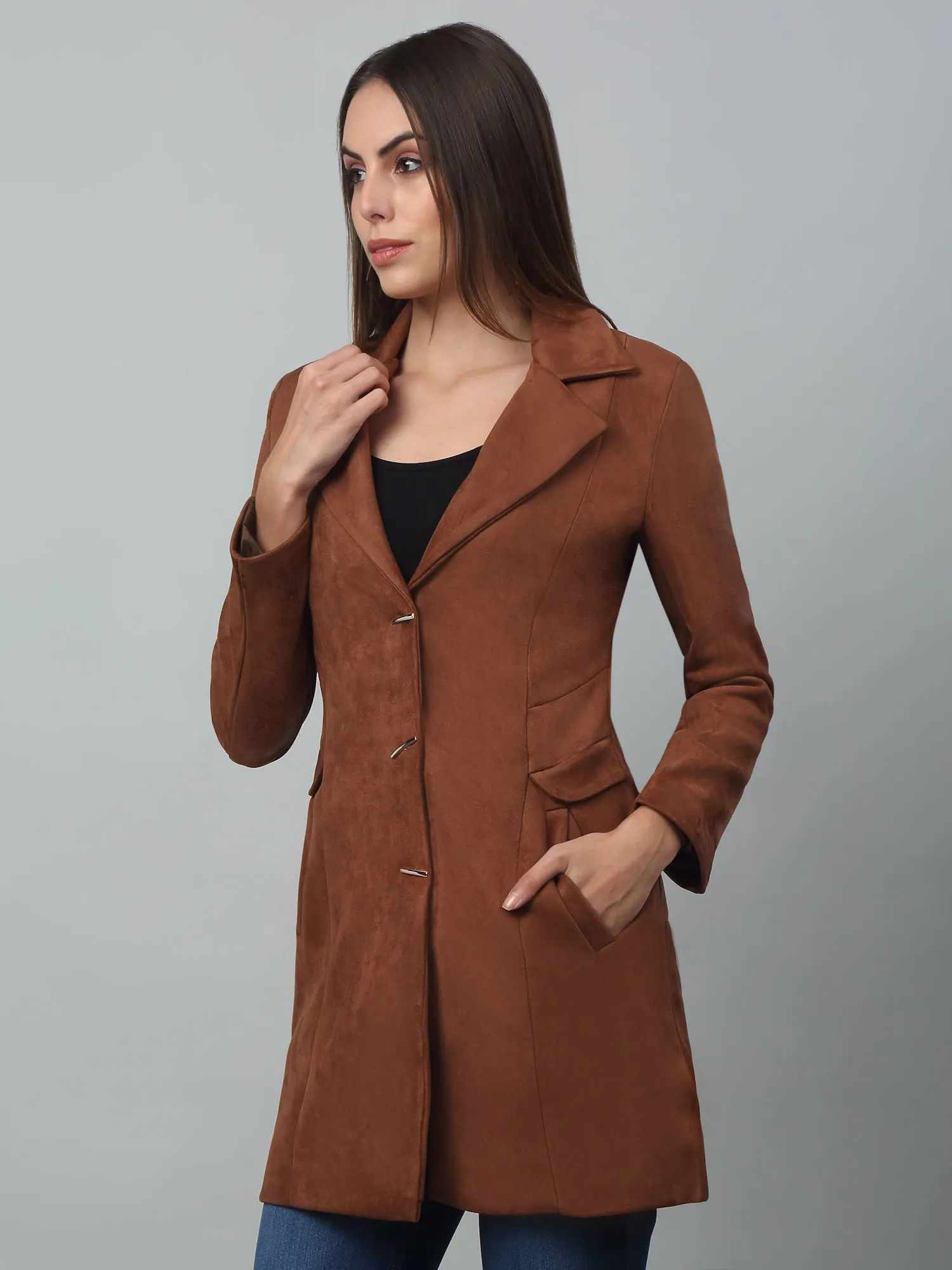 Women's Casual  Brown Single breasted  Notched Lapel Collar Long Coat