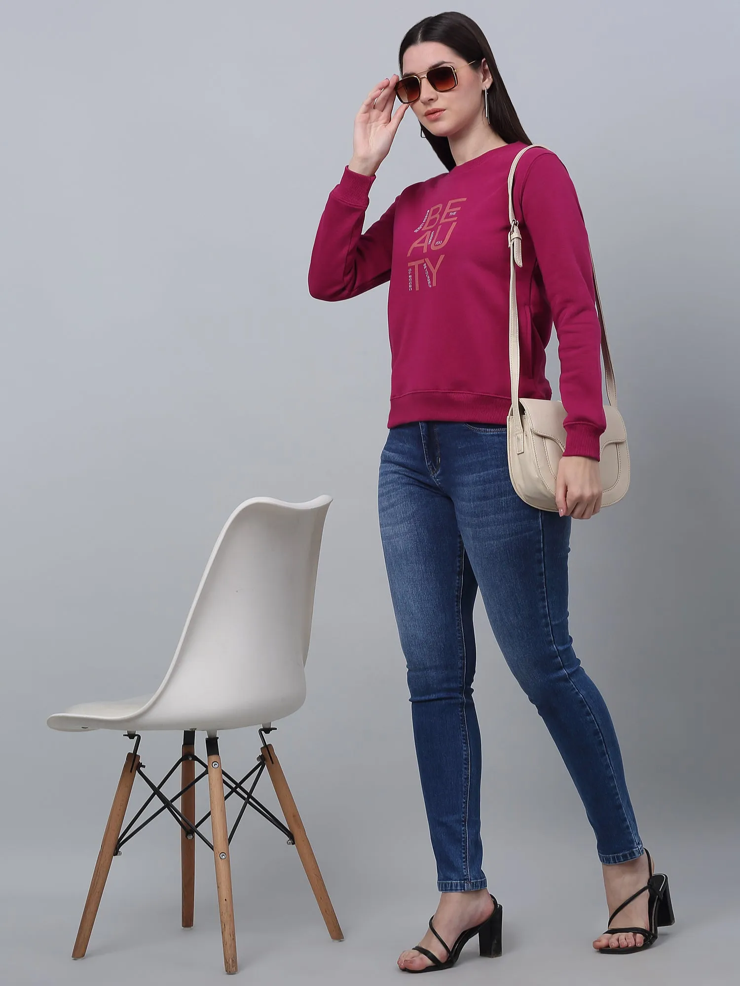 Women's Casual  Burgundy Regular Full Sleeve Pullover Sweatshirt