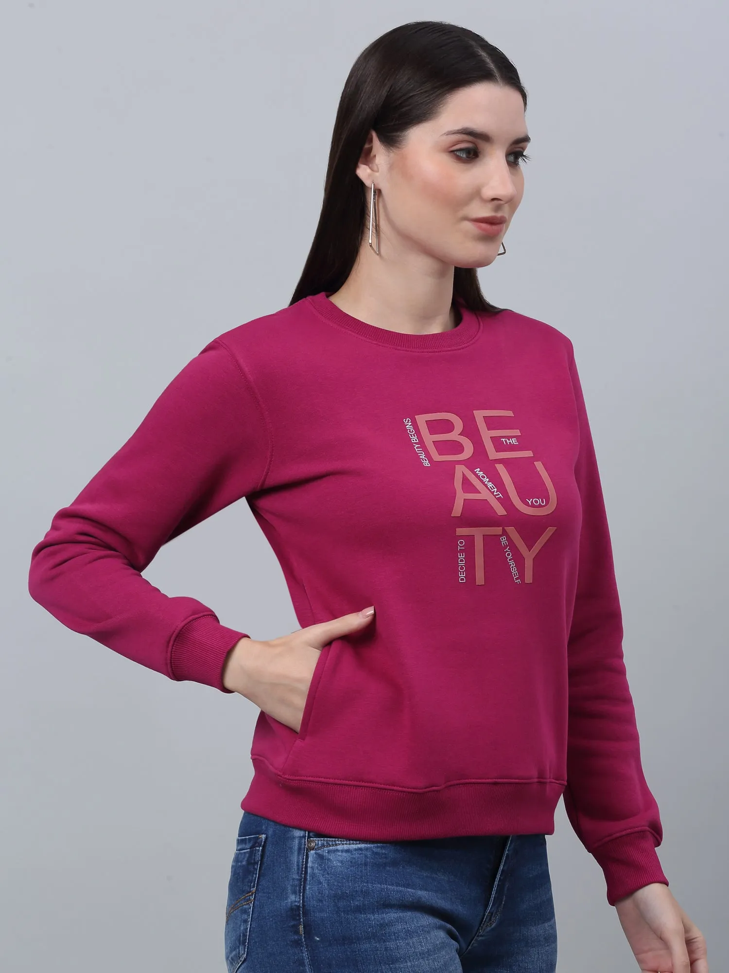 Women's Casual  Burgundy Regular Full Sleeve Pullover Sweatshirt