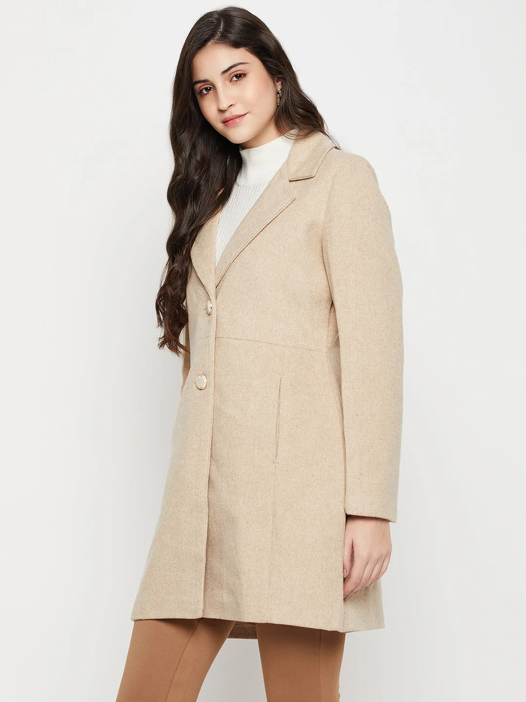 Women's Casual  Camel  Single breasted  Notched Lapel Collar Long Coat