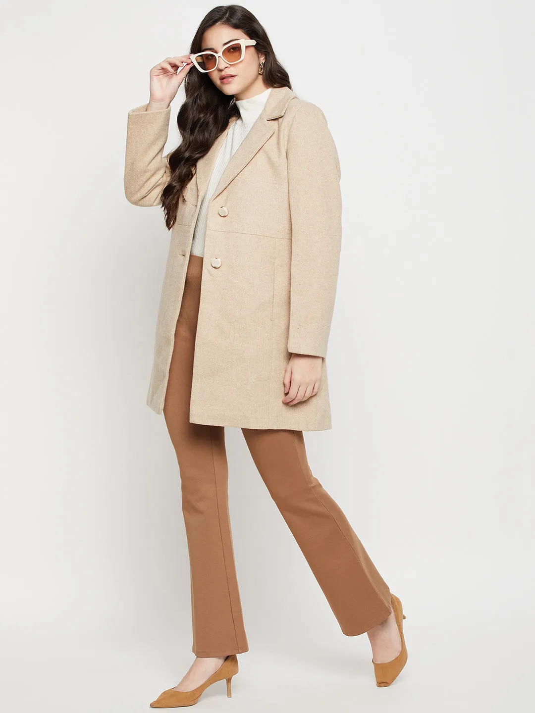 Women's Casual  Camel  Single breasted  Notched Lapel Collar Long Coat