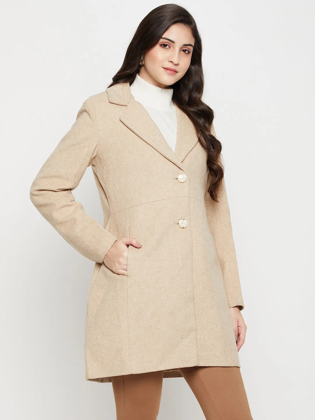 Women's Casual  Camel  Single breasted  Notched Lapel Collar Long Coat