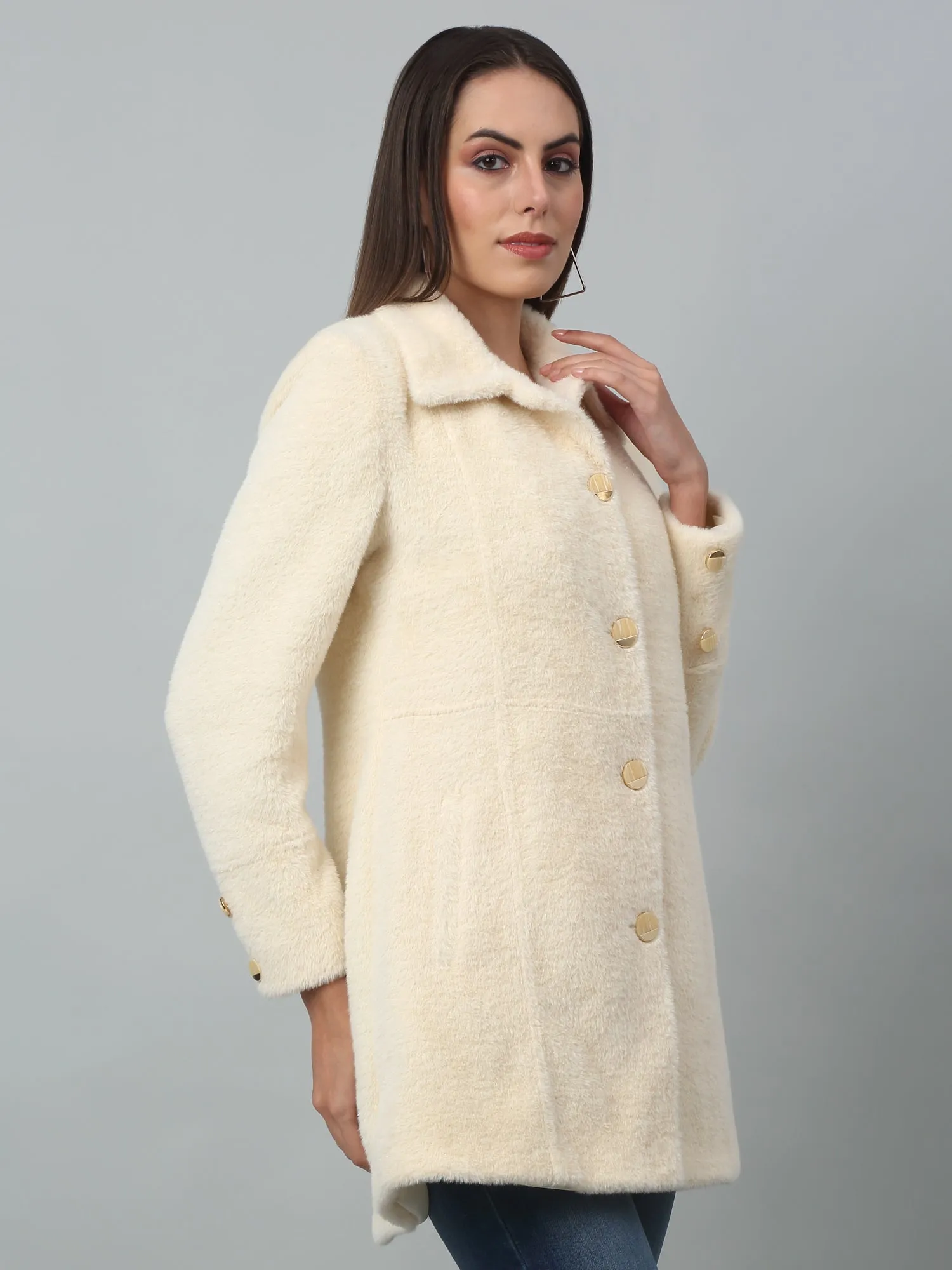 Women's Casual  Ivory Single breasted  Spread Collar Long Coat