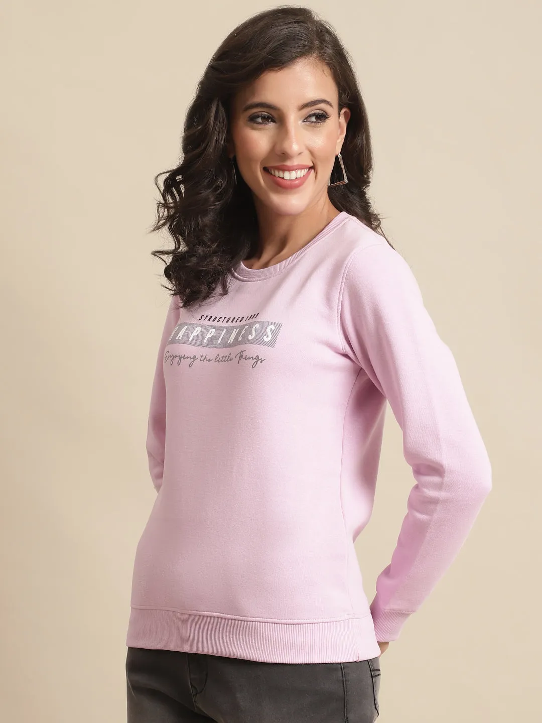 Women's Casual  Mauve Regular Full Sleeve Pullover Sweatshirt