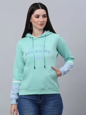 Women's Casual  Mint  Regular Full Sleeve  Pullover Hoodie Sweatshirt