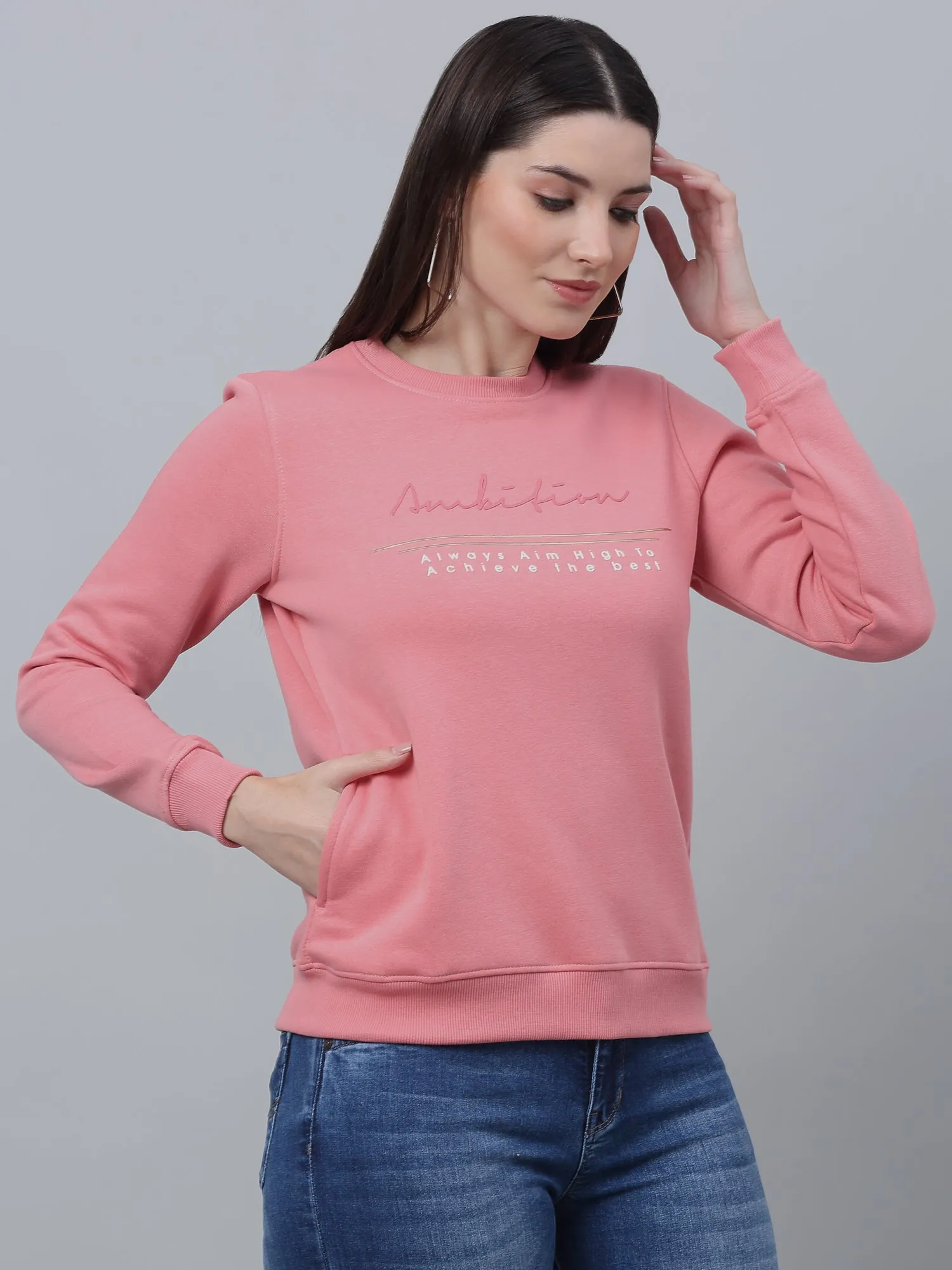 Women's Casual  MintGreen Regular Full Sleeve Pullover Sweatshirt