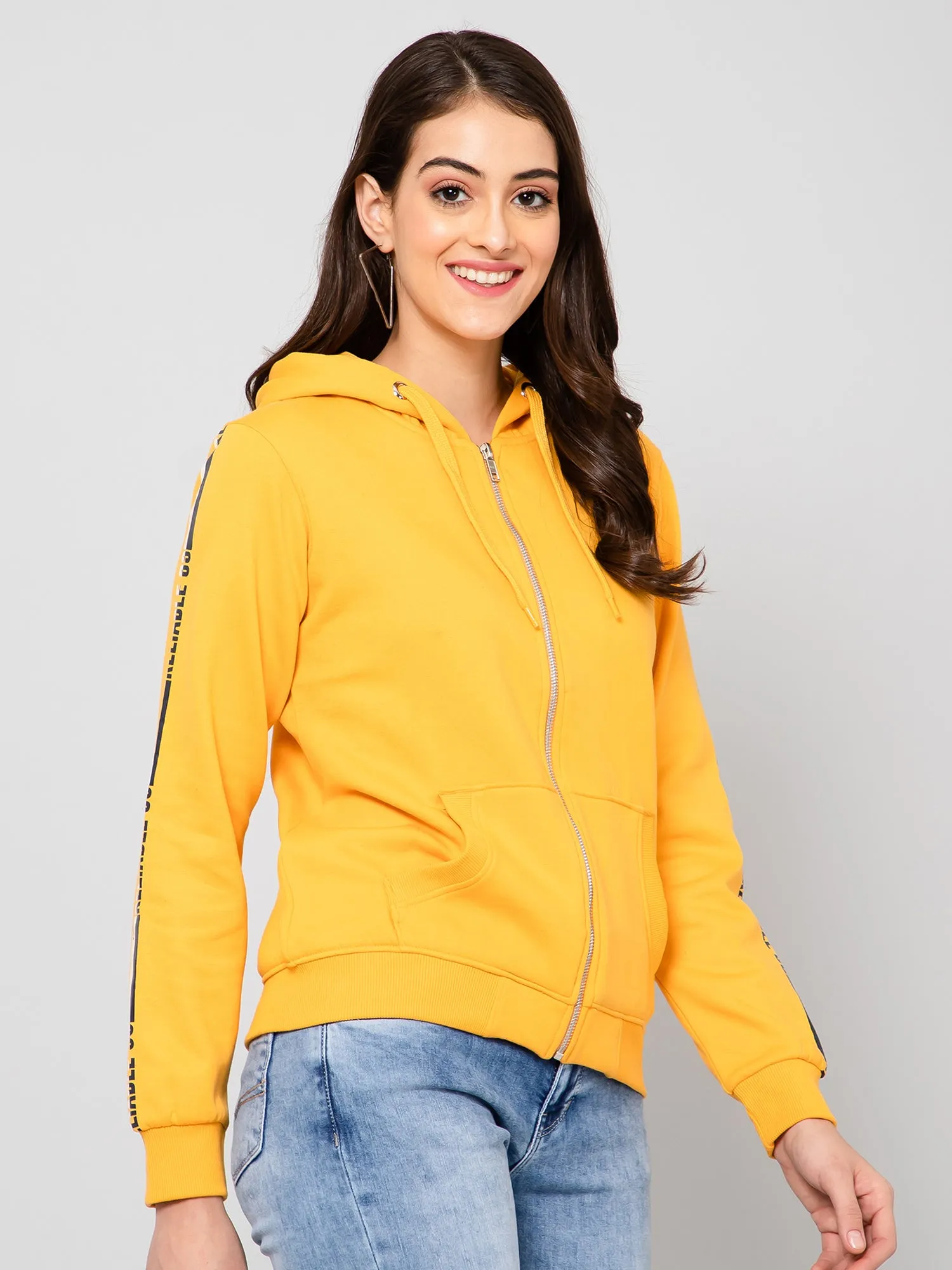 Women's Casual  Mustard Regular Full Sleeve Zipthru  Sweatshirt