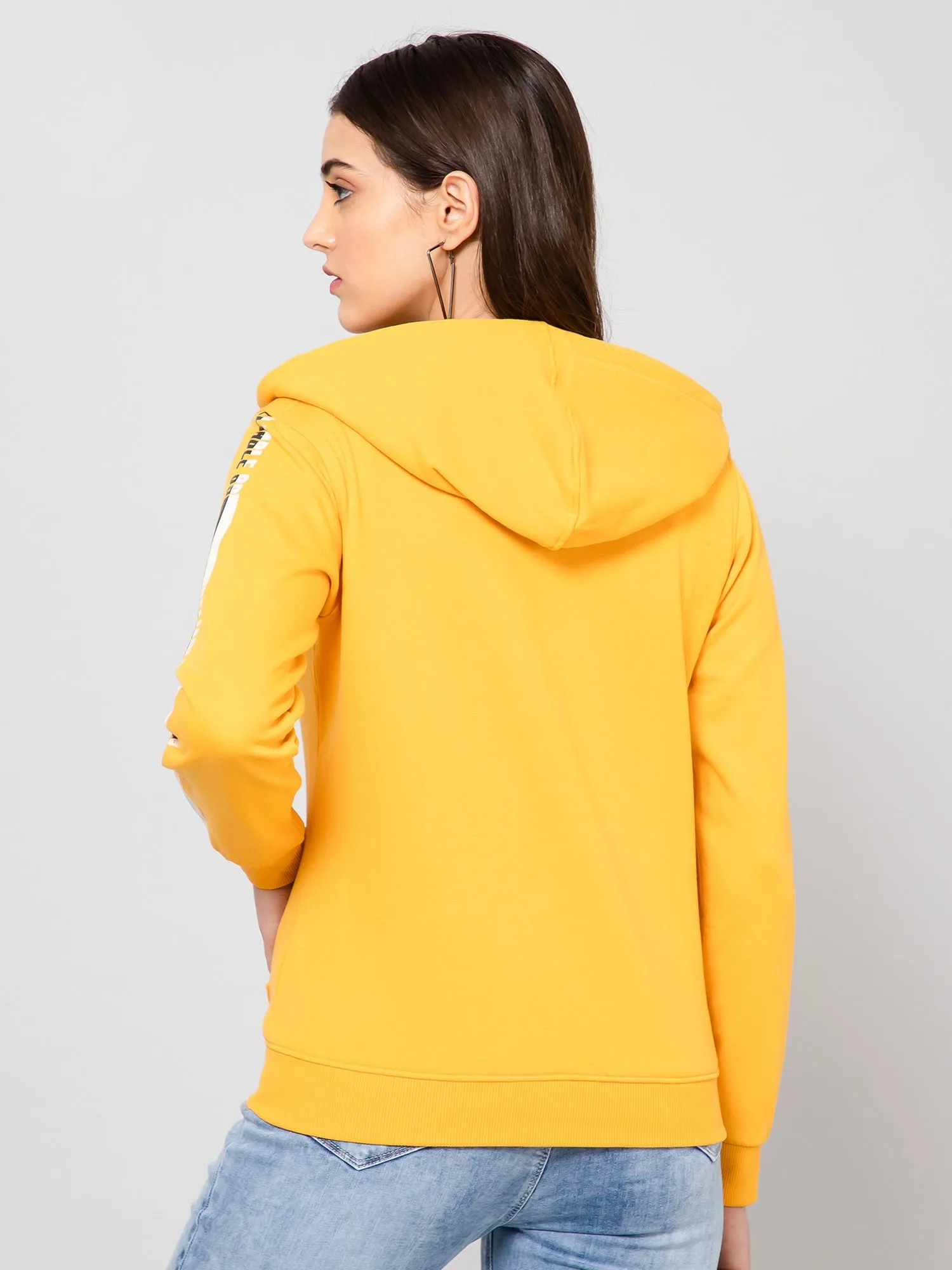 Women's Casual  Mustard Regular Full Sleeve Zipthru  Sweatshirt