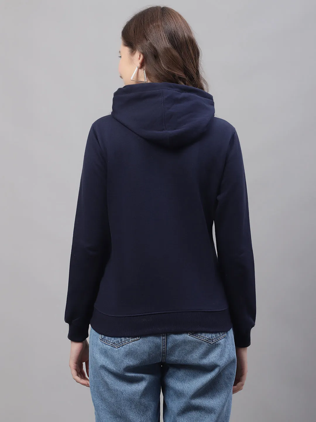 Women's Casual  Navy Blue Regular Full Sleeve Pullover Hoodie Sweatshirt