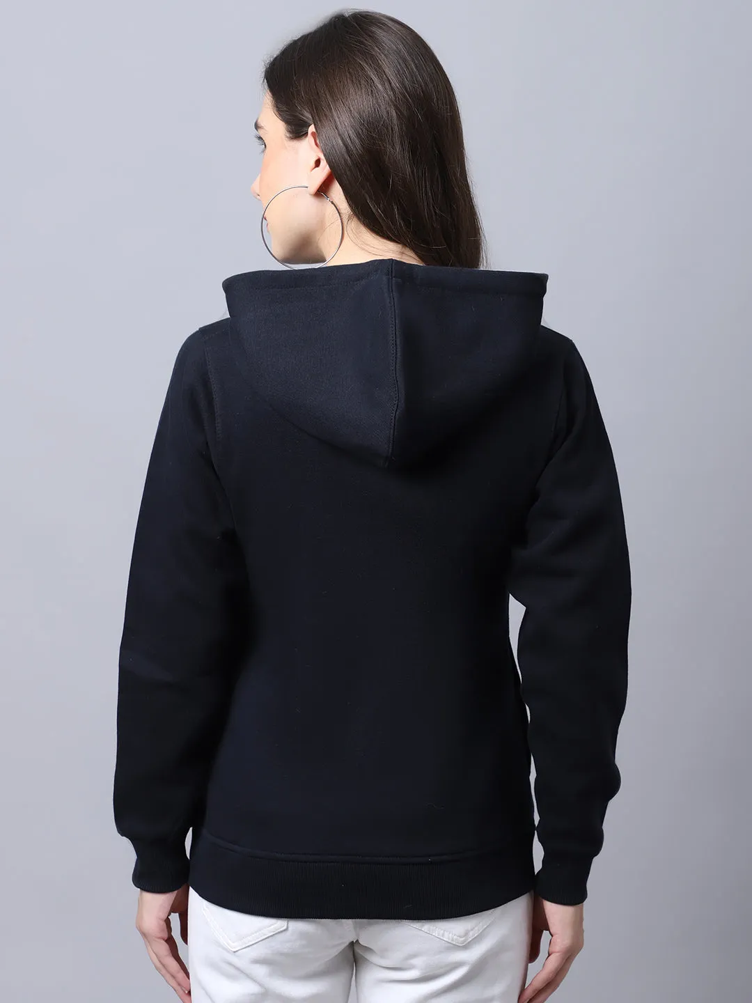 Women's Casual  Navy Blue Regular Full Sleeve Zipthru  Sweatshirt