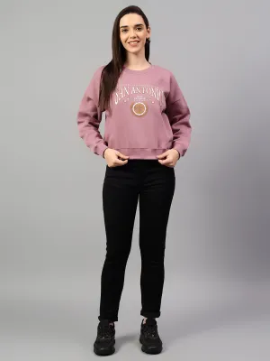 Women's Mauve Printed Round Neck Crop Sweatshirt