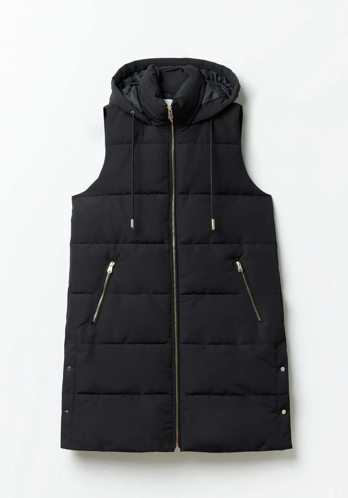 Zip Long Gilet - Black