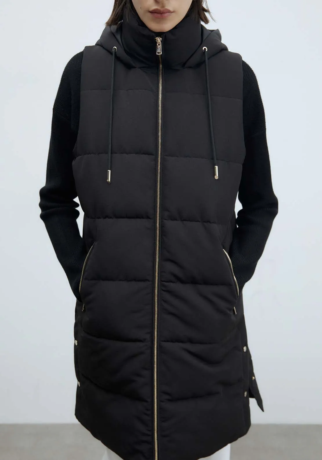 Zip Long Gilet - Black