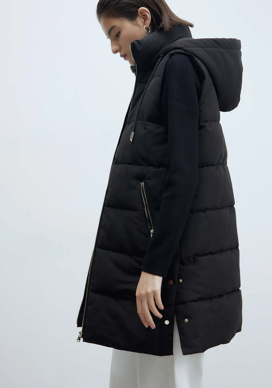 Zip Long Gilet - Black